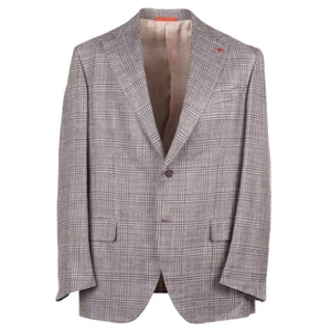 Isaia Slim-Fit Light Brown Check Wool-Silk-Linen Sport Coat 46R (Eu 57) NWT - Picture 1 of 9