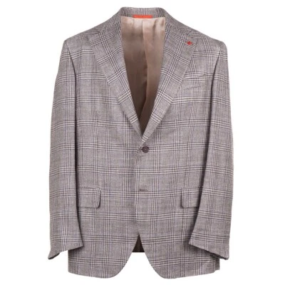 Isaia Slim-Fit Light Brown Check Wool-Silk-Linen Sport Coat 46R (Eu 57) NWT - Image 1 of 4