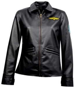 Women TOP GUN Flight Pilot Black Leather Jacket, ALL SIZES, FAST SHIP - Picture 1 of 5