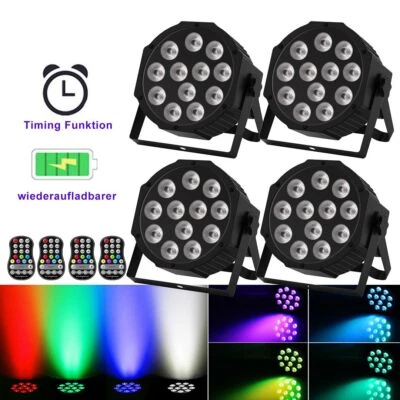RGB Wiederaufladbar 120W 12 LED Par Strahler 5500mAh Akku DMX Strobe Bühnenlicht - Bild 1 von 4