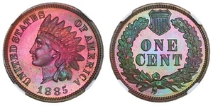 1885 1C NGC PR67BN CAC Indian Head Cent PQ Rainbow Toned Proof Gem 8227309-001 - Picture 1 of 3