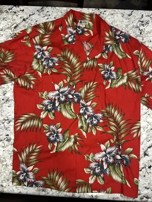 Camisa Hawaiana Aloha Republic 100% Algodón Floral Frondas Roja Para Hombre Talla XXL Foto 1 de 2