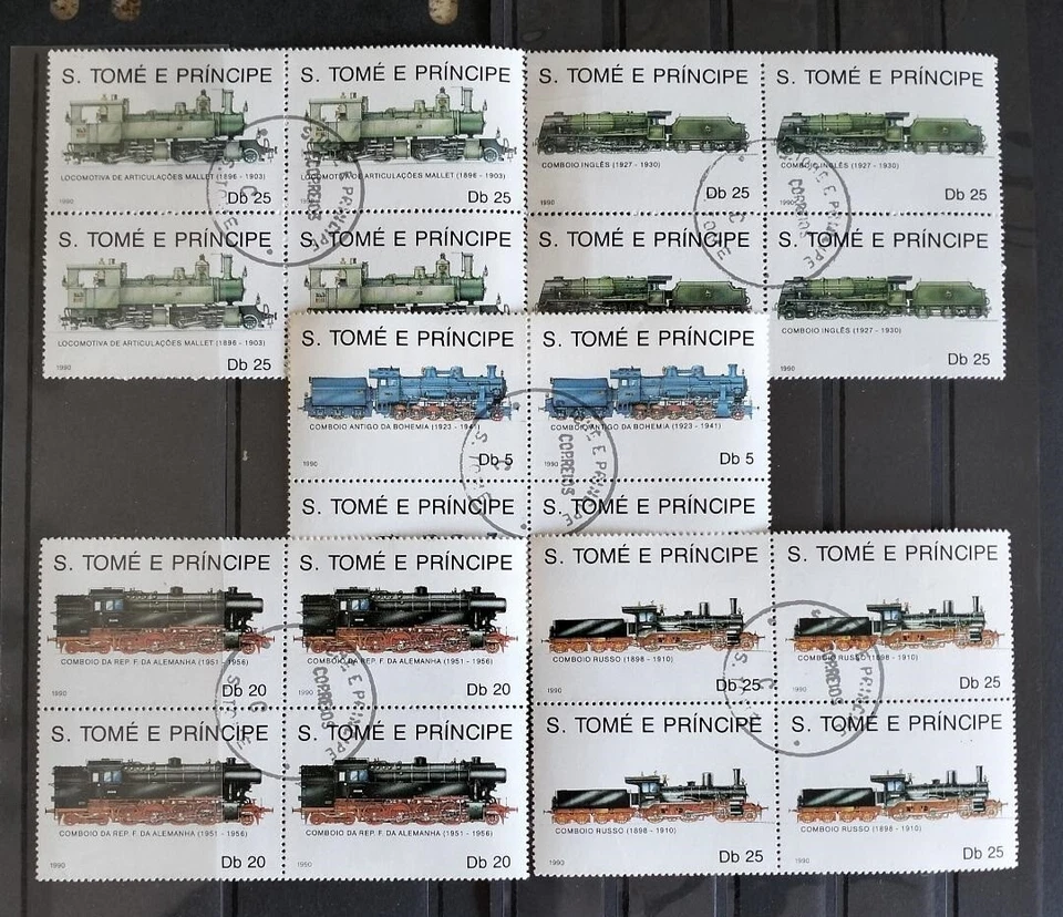 122.Sao Tome & Principe 1980 used set/5 Stamp Locomotive, Trains block of four - Image 1 of 1