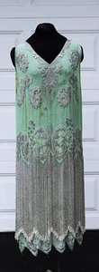 Antique original 9 pound 1920s French couture silver foil glass beaded sequin fr - Picture 1 of 20