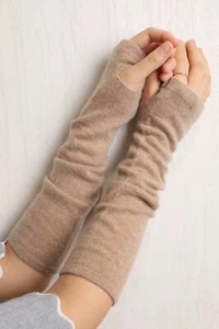 NEW 100% Inner Mongolian Cashmere Arm Wrist Warmers Camel - Picture 1 of 2