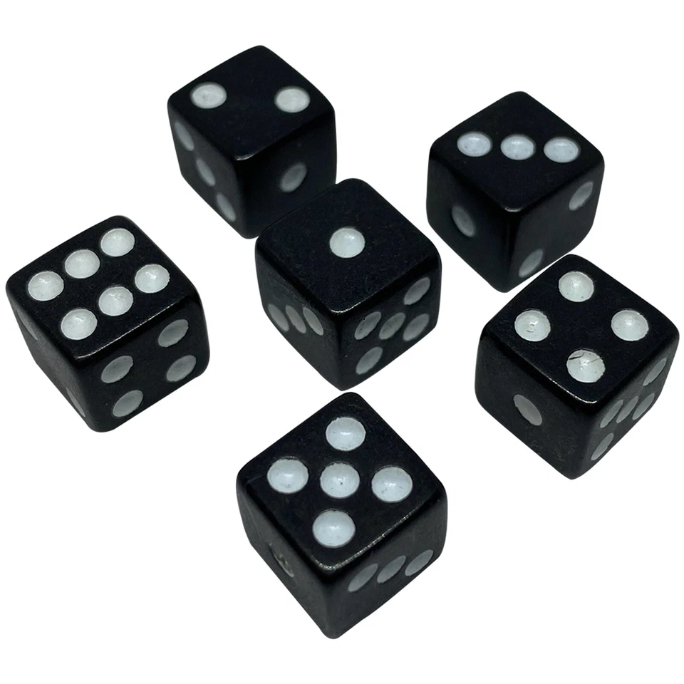 6 Würfel / Dice Cube 10mm Schwarz / Weiß 6 Seiten D6 W6 Knobeln Party Spiel