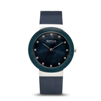 Bering Time Ceramic Polished Silver Stainless Steel Blue Women Watch 11435-387 - Image 1 of 4