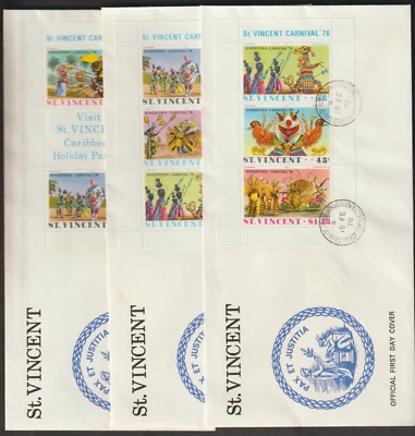 (CWF85)MALAYSIA ST VINCENT 1976 ST VINCENT CARNIVAL BOOKLET PANE CPLT ON 3 FDCs - Image 1 of 4