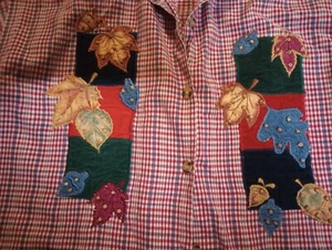Kariertes Cottage Core Leaf Patch Jeanskragen Knopfleiste Hemd Vintage Damen Gr. - Bild 1 von 10