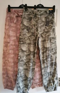 Ex M&S CARGO High Waisted Tencel Rich CAMO Tapered Trousers with Belt _ Various - Picture 1 of 15