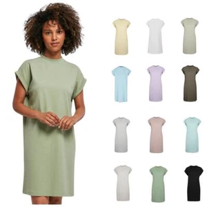Womens Ladies Cotton T Shirt Dress Turtle Neck Extended Shoulders Turn Up Sleeve - Picture 1 of 36