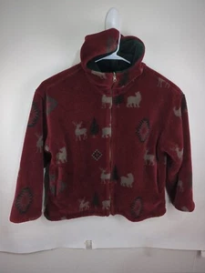 Vintage Denali Womens Large Reversible Hooded Fleece Sweater Coat Deer Trees  - Picture 1 of 24