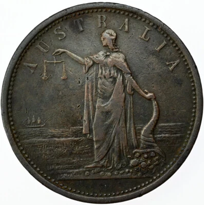 AUSTRALIA 1 Penny Token 1855 VF William Bateman Junr. & Co. Warnambool Victoria - Image 1 of 2