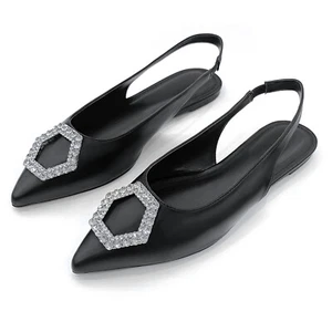 Glaze Women Pointed Toe Slingback Flats with Rhinestone Buckle Accent - Imagen 1 de 29