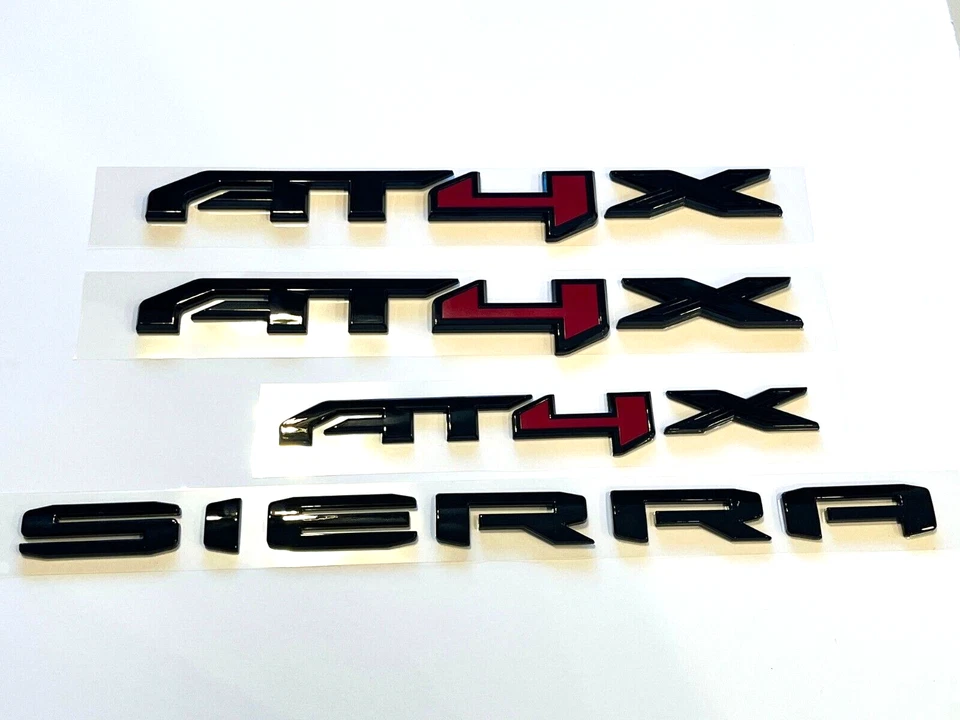 4 PIEZAS Puertas Traseras Rojo Negro Brillante AT4X Sierra Emblemas GMC 2023-2024 Sierra 1500 Foto 1 de 1