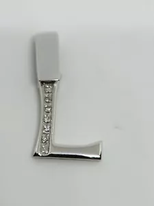 14K White Gold Italy Natural Diamond Letter L Pendant & Opening Bail MSRP $700 - Picture 1 of 13
