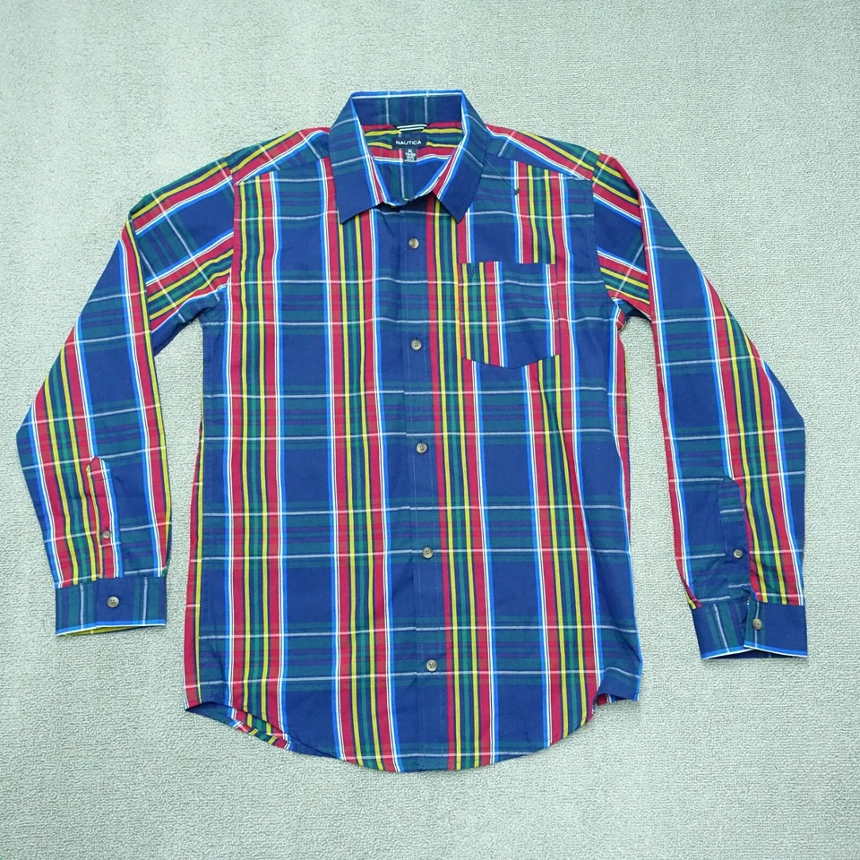 Nautica Button-Up Shirt Boys Size Xl 18/20 Red Blue Plaid Long Sleeve Cotton - Image 1 of 4