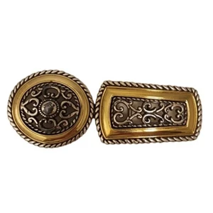 #7660 Silver and Gold Tone Belt Buckle Western 4 inch x1.5 - Picture 1 of 5