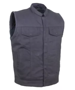 SOA STYLE MOTORCYCLE BLACK DENIM VEST w/ ZIPPER & GUN POCKETS - DA37 - Picture 1 of 7