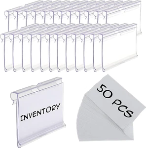 50pcs Labels for Storage Bins Plastic Label Clip Basket Clip On Wire Shelf Price - Picture 1 of 12