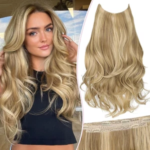 Extensión de cabello invisible con clips, ondulada, 20", rubio claro - Picture 1 of 12