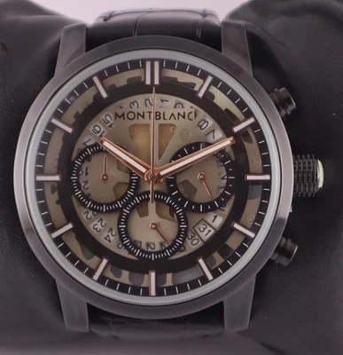 Luxury Montblanc Chronograph Grey Dial 'Date' Men Wristwatch Black Leather Band - Image 1 of 4