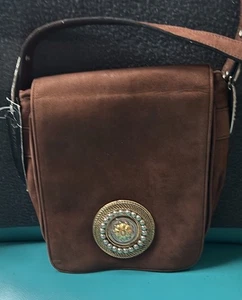 Neu 1995 Nina Arjani Leatherock Echtleder Tasche Braun Leder Wildleder - Bild 1 von 8