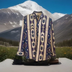 Camisa Karman Western De Colección Años 90 Para Hombres M Rayas Aztecas Suroeste Brushpopper Rodeo - Imagen 1 de 13