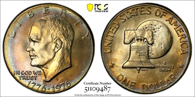 PCGS MS-65! 1976-D TYPE 2 EISENHOWER DOLLAR RAINBOW TONING! - Image 1 of 2