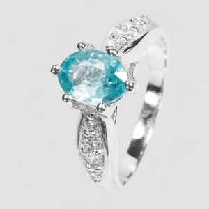 Anelli fini fatti a mano in argento sterling 925 zirconi blu glitterati ovali 1,30 ct misura 6,25 - Foto 1 di 10