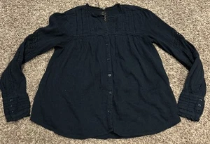 Free People Camicetta Donna S Cotone Nero con Bottoni e Pizzo B28 - Foto 1 di 3