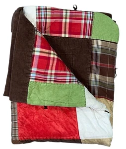 Woolrich Twin 81 x60” Comforter Patchwok 100% Cotton Brown Red Green Corduroy - Picture 1 of 10