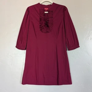 ELLE Burgundy Ruffle Front Shift Dress Women's Medium 3/4 Sleeve Cocktail Party - Picture 1 of 8