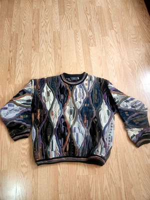 Suéter de malha vintage Bacharach Canadá 90S Tundra vintage 3D padrão por toda parte tamanho M - Imagem 1 de 4