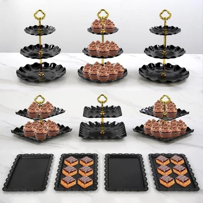 Pack de 10 soportes para pasteles con 3 soportes para cupcakes de dos niveles y 3 soportes para cupcakes de tres niveles Foto 1 de 4