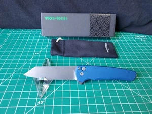 Pro-Tech Malibu Reverse Tanto Blue Aluminum Handle & MagnaCut Folding Knife - Picture 1 of 24