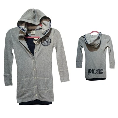 Victoria's Secret Pink Gray Hooded Thermal University Women's Henley XS - Image 1 of 3