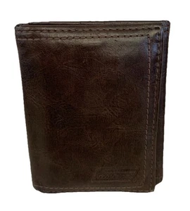 Cartera de tres pliegues de cuero suave marrón genuino Dickies para hombre 4" x 3,25" - Imagen 1 de 12