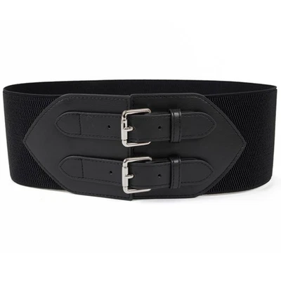 Women Plain Wide Faux Leather Belt Elastic Stretch Corset Cinch Dress Waistband - image 1 of 4