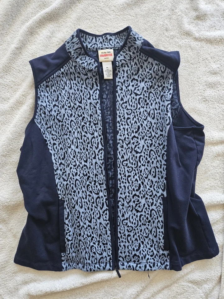 Ruby Red Favorites Women's Petite Blue Cheetah Print Vest Cotton Polyester Blend - Image 1 of 3