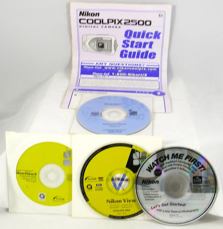 Nikon Coolpix 2500 Digital Camera Quick Start Guide Manual 4 CD-ROM GC Free Ship - Image 1 of 4