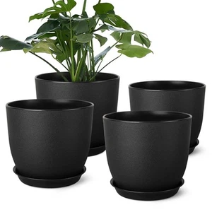 Plant Pots 8 Inch Set of 4, Flower Pots with Multi Mesh Drainage Holes, Plant... - Picture 1 of 7