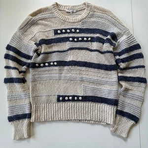 Maglione Madewell a righe testurizzato - misto cotone merino, dettaglio pom, taglia S - Foto 1 di 13