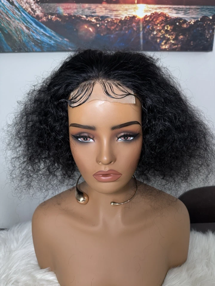 Peluca de cabello humano rizado de agua sin pegamento 18 pulgadas 4x4 - apta para cabeza pequeña Foto 1 de 4