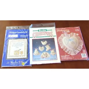 Lot of 3 Cross Stitch Kits Next Meals Cook Victorian Christmas And Hearts Flower - Picture 1 of 5