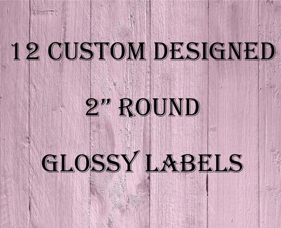 12 etiquetas brillantes DISEÑO PERSONALIZADO 2" - Favores de boda - Favores de ducha - Pegatinas Foto 1 de 1