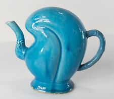 Antique Chinese Turquoise Blue Glazed Peach Form Puzzle Jug Teapot