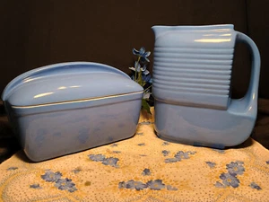 Vintage Blue Hall Art Deco Westinghouse Refrigerator Pitcher & Box 3-pc Set - Picture 1 of 17