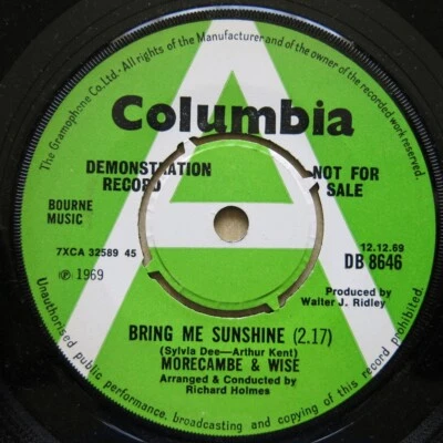 MORECAMBE & WISE Bring Me Sunshine / Just Around The Corner UK 7" demo 1969 Foto 1 de 3