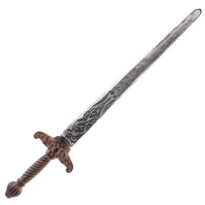 Deluxe Halloween Costume Medieval Battle Long Sword w Gold Handle, Silver, 33" L - Image 1 of 2